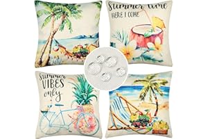 Serento Fundas de Almohada Playa Funda de Cojín Impermeables Lino Fundas Cojines Juego de 4 Verano Océano Decorativos Juego de 4 para Exterior Sofá Silla Balcón Fiesta Camping 45x45cm
