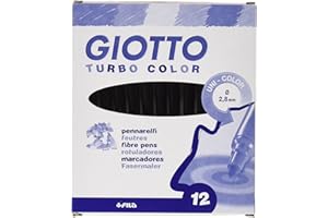 TURBOCOLOR GIOTTO Turbo Color - Astuccio da 12 Pennarelli a Punta Fine Monocolor, 2.8mm, Colore Nero