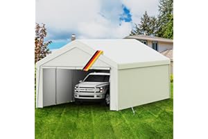 KURO-SAGOL Carport Zeltgarage 4x8m – Wasserdichtes Garagenzelt mit abnehmbaren Seitenwänden – UV-beständig Winterfest Unterstand für Auto, SUV, LKW, Boot – Lagerzelt Weidezelt Garten Garage, Weiß