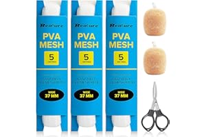 Realure 3 piezas de 5 m PVA red de pesca de 25 mm/37 mm/44 mm de ancho PVA malla accesorios para carpas con tijeras, bolsa de PVA de fusión rápida bolsa de PVA para cebo boilie