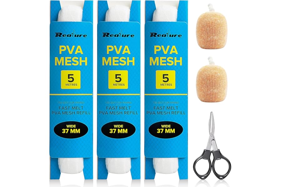Realure 3 Pcs Fishing Pva Mesh Refill - 25/37/44mm Wide Pva Mesh Bag - Fast Melt Water Soluble - Precise Feeding