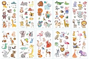Neoreser Tatuajes Temporales, 10 Hojas Pegatinas de Tatuaje Para Niños Niñas, Calcamonias para Niños Tatuajes, Tatuajes Niños para Niñas Niños Regalos de Fiesta Cumpleaños, Animal Style