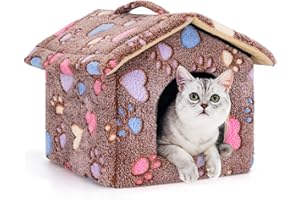 Nobleza Cuccia Gatto Chiusa Interno 42 x 39 x 33 cm - Letto Gatto Nicchia, Cuccia Igloo per Gatti, Cani Piccoli e Cucciolo, Conigli, Morbido Caldo e Lavabile Marrone