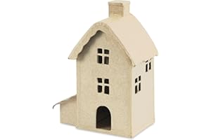 DECOPATCH Décopatch SA231C - Haus aus Pappmaché, 13x7,5x16,5cm, zum Dekorieren, ideal als Bastelaktivität, 1 Stück, Kartonbraun