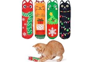 BIPY 4 Pack Christmas Catnip Toys for Cats Squeak Interactive Chew Kicker Toys Soft Plush Cat Toys for Kitten Playing Chewing Claw Teeth Cleaning