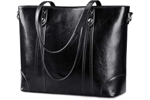 S-ZONE Damska torba na ramię o przekątnej ekranu 15,6", duża, skórzana torba na zakupy, torba robocza, torba na ramię z wyściełaną kieszenią na laptopa