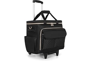 Luxja Rolling Teacher Bag with Laptop Compartment and Removable Dolly Multifunctional Rolling File Bag with Accordion Filing Area (Patent Pending), black, M, travel bags