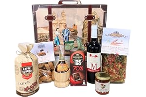 Cesti Natalizi Speciale Italia - Cesto Regalo Gastronomico con 7 Prodotti Tipici Italiani in Valigia Riutilizzabile - Confezione Alimentare Gourmet Made in Italy Ideale per Natale