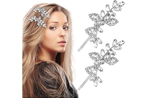 Andibro Pack of 2 Hair Clips with Rhinestones, Rhinestone Bridal Hair Clips, Leaf Wedding Hair Clip, Bridal Jewellery, Crystal Hair Pins, Jewellery, Barrette, Elegant Hair Accessories for Bridesmaids