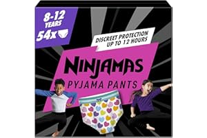Pampers Ninjamas Pyjama Pants Unisex Hearts, 8-12 Years, 54 Pyjama Pants, 27kg - 43kg, All-Night Leak Protection