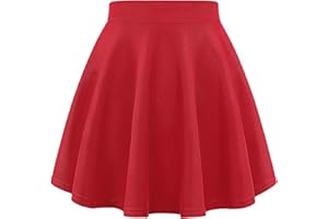 Auranso Girls Flared Skater Skirts High Waist School Uniform Skirt Stretch Pleated Plain Skirt for Kids Girls 5-13 Years Black White Navy Red Green