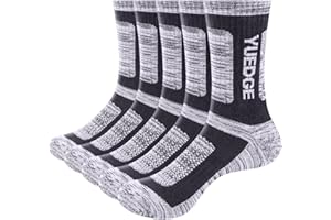 YUEDGE Men's Moisture Wicking Breathable Anti Blister Cushioned Casual Crew Socks Comfort Work Socks Multi Performance Hiking Walking Athletic Sports Socks For Men, 5 Pairs