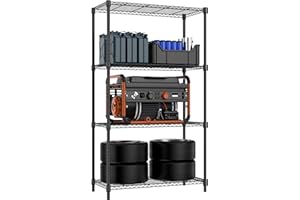 M MZG 1000 lbs 4 Tier Shelf Metal Storage Shelves Shelving Wire Rack Heavy Duty Closet Organizers for Garage Kitchen Bathroom Laundry Black 40 x 85 x 151.1 cm