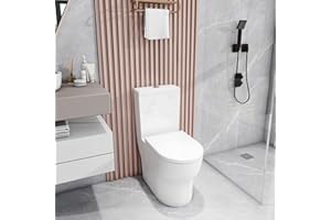 Robanmoa Close Coupled Toilet WC Back to Wall Comfort Height Toilets for Bathrooms Cloakroom, White Ceramic Pan & Dual Flush Cistern Soft Close Seat Oval Compact Toilets