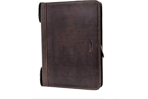 MENZO Carpeta de conferencia de cuero de búfalo resistente, carpeta de documentos, carpeta de cuero, portadocumentos, portafolios, carpeta ejecutiva (Marrón oscuro)