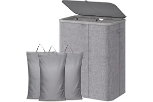 Lifewit Tvättkorg med lock, Tvättkorg med plasthandtag och Tvättpåse, Tvättstuga, Sovrum, Badrum, 185 L