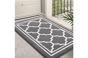 Homaxy Washable Door Mats Indoor, Dirt Trapper Mat Absorbent Non-Slip Low Profile Doormat for Entrance, Inside, Kitchen, Front Back Door, Pets and Dogs— 50 x 80 cm, Grey