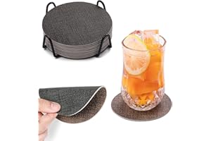 Chitomars Sottobicchieri in Pelle Set di 12, Antiscivolo Impermeabile Sottobicchiere Lavabili Bifacciale Sottobicchieri per Caffè, Bar, Ristoranti, Ufficio e Altro (Grigio Marrone, Rotondo)