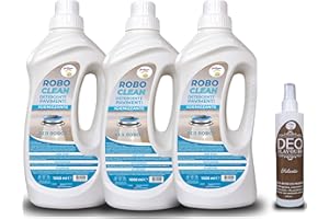TECNO CLEAN Roboclean (3 bottiglie da 1l +1 Essenza per Tessuti e ambienti da 250 ml) - Detergente per robot pulitore, per pavimenti, detergente concentrato lavapavimenti con igienizzante