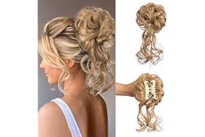 YSDQS HAIR Claw Clip Messy Bun Hair Piece Tousled Updo Hair Buns Extension Elastic Hair Band Hair Pieces Curly Hair Bun Scrunchie For Women (Ash Blonde)