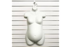 CompleteShopfittings FEMALE MATT AND GLOSS HANGING PLASTIC BODY FORM MANNEQUIN TORSO BUST DISPLAY (White Matt Pregnant)