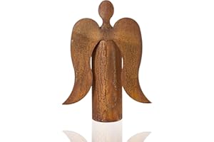 ‎B2S BACK2SEASON Metall Engel Rost mit Flügeln Edelrost Weihnachtsengel Kerzenhalter Windlicht Pflanzschale Grabdeko Gartendeko Advent Made in Europa H=40 cm B=27,5 cm