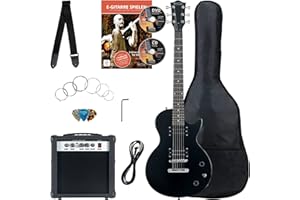 Rocktile Banger's Pack Set Completo Chitarra Elettrica Single Cut Nero (Amplificatore, Borsa, Cavo, Cinghia, Plettro, Corde di Ricambio e Scuola con CD/DVD)