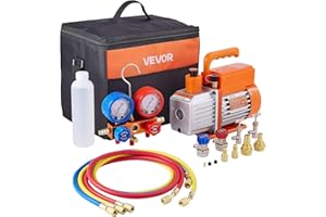 VEVOR Pompe à Vide Climatisation 115 L/min, à Palettes Rotatives, Mono-étage, Manomètre de Collecteur de Réfrigérant, Détecteur de Fuite, Sac de Transport, pour Réfrigérants R134a, R22, R410a, R1234YF