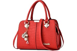 FORRICA Borsa a Mano Donna Elegante Borsa a Tracolla con Ciondolo Squisito PU Pelle Borsetta Borse a Spalla per Shopping Pendolarismo Rosso A