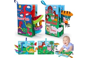TERRIFI 2 Pcs High Contrast Crinkle Baby Books 0-6 Months Interactive Sensory Baby Toys 9-12 Month Touch Feel Infant Book 0-3-6 Month Car Seat Travel Essentials Newborn Development Gift