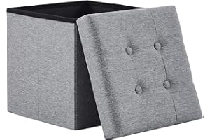 ‎ZEDELMAIER Zedelmaier Stool with Storage Space Footstool Chest Storage Box Foldable Capacity up to 300 kg Linen 38 x 38 x 38 cm
