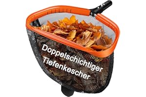 KGC Pool Kescher, Professionelles Poolkescher aus Metall, Doppelschichtiger Tiefenkescher mit Aluminiumrahmen, Feinmaschig für Tiefes Netz zum Reinigen von Schwimmbadblättern, Insekten(Keine Stange)