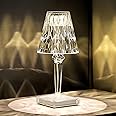 BORTONY Crystal Table Lamp, Portable Diamond Table Lamp, 3 Color Touch Control Rechargeable Lamp 2000mAh Acrylic Modern Style Cordless Table Lamp, Wireless Night Light Room Decor Desk Lamp
