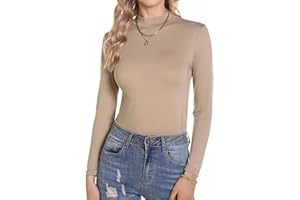 Aottori Camiseta Cuello Alto Mujer Manga Larga Basica Ropa Interior Algodón con Cuello Vuelto Slim Fit Ligera Térmica Otoño Invierno