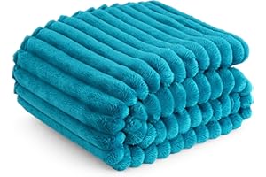 BEDSURE Przytulny koc polarowy, miękki, ciepły, gruby, sztruksowy, narzuta na łóżko i kanapę, niebieski, 150 x 200 cm