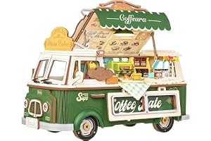 Rolife 3D-pussel, modellbyggsats, 3D, träpussel för vuxna, för gör-det-själv, miniatyr, modell, byggsats, pysselset för bokhörn, bok, nook, heminredning, kreativ presentidé (leos kaffevagn)