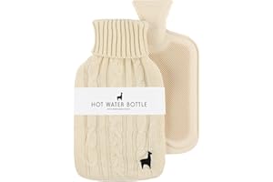 Nordstern Borsa dell'acqua calda di alta qualità con rivestimento in maglia morbida, a prova di perdite, per alleviare il dolore, in gomma naturale, per bambini e adulti, colore beige