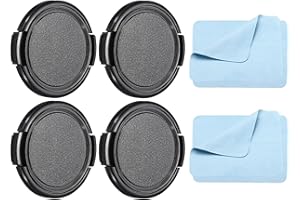 PATIKIL Cámara Lente Tapa, 4 Paquetes Laterales Pellizcar Frontal Lente Cubierta con Microfibra Limpieza Tela para 49mm Hilo Universal DSLR Lente