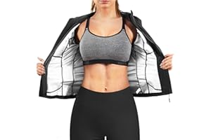 Chumian Women Hot Sweat Sauna Suit Track Jackets Workout Long Sleeve Tank Tops with Zipper Slimming Polymer Waist Trainer