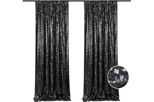 BrillShine 60 x 240 cm Pailletten Foto Hintergrund, 2 Stück Party-Hintergrund Vorhang für Taufe Hochzeiten Brautdusche Geburtstag Abschlussfeier Schule Party Deko Schwarz