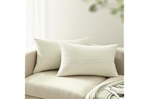 mosayt Kissenbezug 40 x 80 beige Weiß Cord 2er Set gestreiftes Muster kleine Kissenbezüge Dekokissen Sofakissen Couchkissen Winter Deko Kissenhüllen 40x80 Wohnzimmer Schlafzimmer Bett