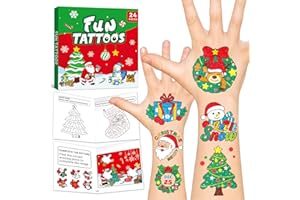 Leesgel Tatuaggi glitterati per bambini, calendario dell'Avvento 24 giorni con 24 fogli per tatuaggi e giochi, attività natalizie e regali per feste