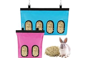 Nizirioo 2 Pièces Mangeoire À Foin pour Lapin, Mangeoire pour Lapin, Sac Foin Suspendu Feeder Bag, pour Lapin Sac d'alimentation pour Lapin Foin Mangeoire avec 4 Et 2 Fenêtres