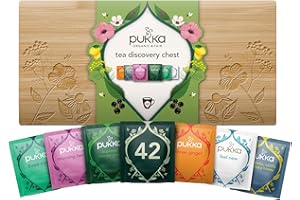 PUKKA Tisane Discovery Chest, Confezione Regalo Tisane Biologiche Assortite, 6 Gusti, per Rilassare e Risvegliare i Sensi, Cofanetto in Bambù Sostenibile e Riutilizzabile, Idea Regalo 42 Filtri