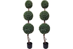 GreenBrokers 4ft/120cm-Best Quality Triple Ball Artificial Boxwood Topiary Trees 4ft/120cm-(Pack of 2), Green, 120cm/4ft