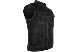 ‎MDM MDM Herren Biker Lederweste in matt schwarz, Büffel Leder (Gr. XL)