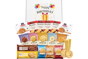 WINDMILL GIFTS Happy Birthday Biscuits Gift Set Bundle With x35 Individually Wrapped Biscuits - Happy Birthday Hamper with Border Biscuits, Walkers Shortbread, Custard Creams, Stroopwafels Caramel & More