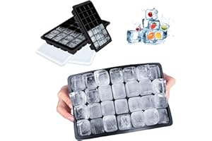 LessMo Bac à Glaçons, 2 PCS pour Glaçons en Silicone avec Couvercles Anti-éclaboussures,Flexibles, Faciles à Extraire des Glaçons, Convient pour Les Cocktails, Le Whisky (Noir)