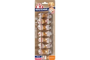 8in1 Triple Flavour Bones XS - Huesos de Perro masticables con Filete de Pollo, Piel de Cerdo y Piel de Res, 7 uds.