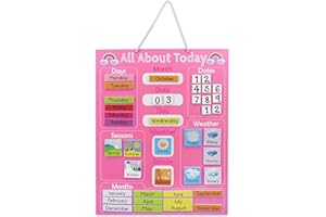 Navaris Kids Magnetic Calendar - Early Years Learning - Weather, Date, Month, Day, Season Educational Chart for Children - Kids Wall Board - Pink